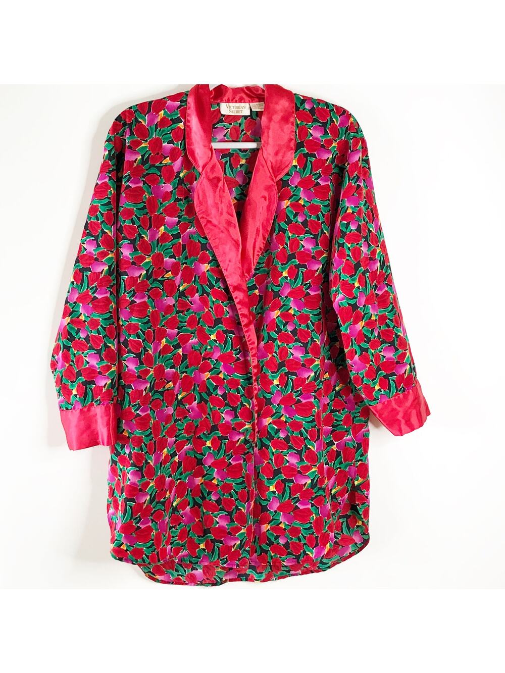 Victorias Secret Vintage Gold Label Small Red Robe Floral Button Front